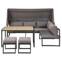 LOUNGESET - Stahl / Polyester - Grau - 5-teilig - Braun/Grau, Holz/Textil - home24