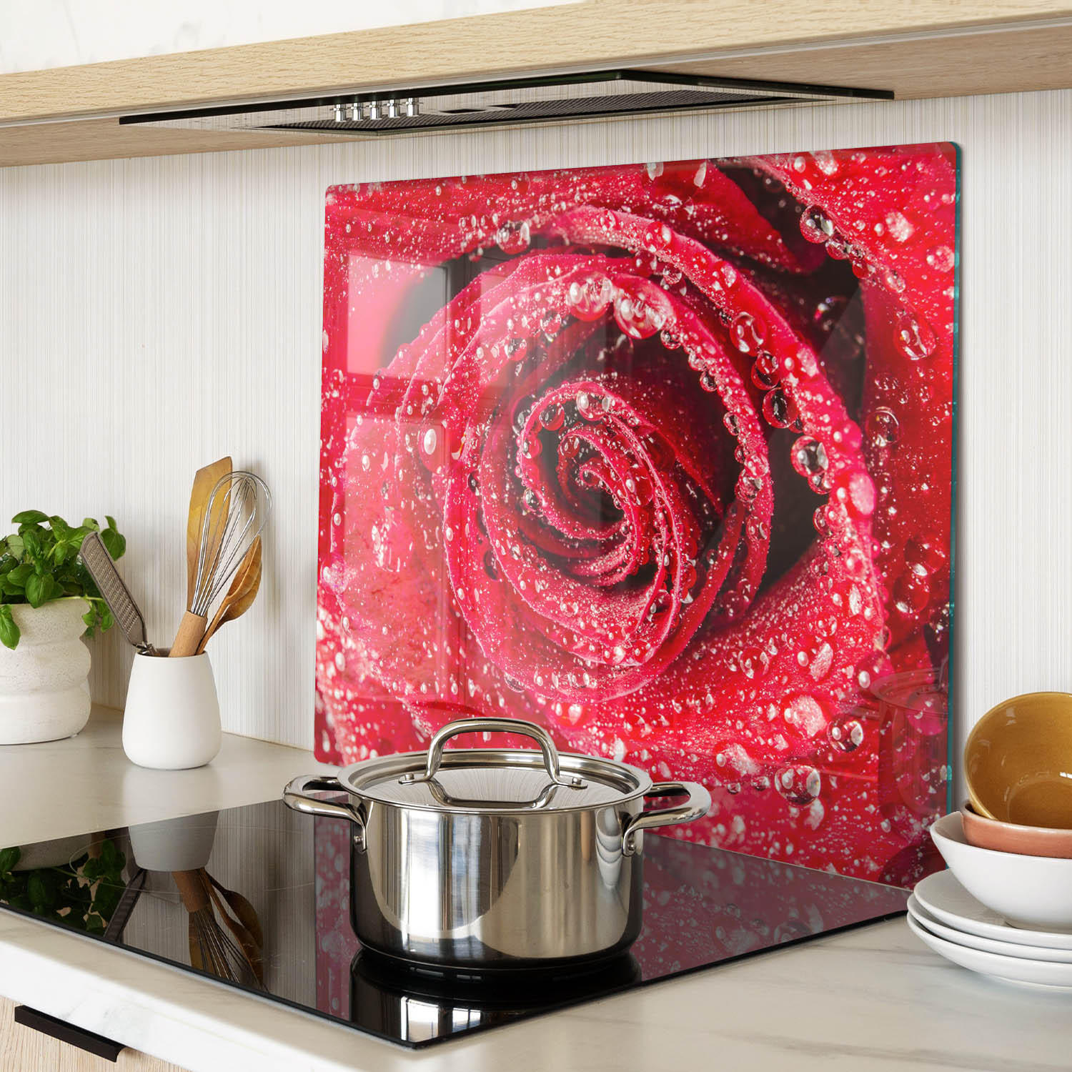 GLASPLATTE 60x52 cm Rosenwassertropfen - Rot, Glas (60/0.4/52cm) - TULUP