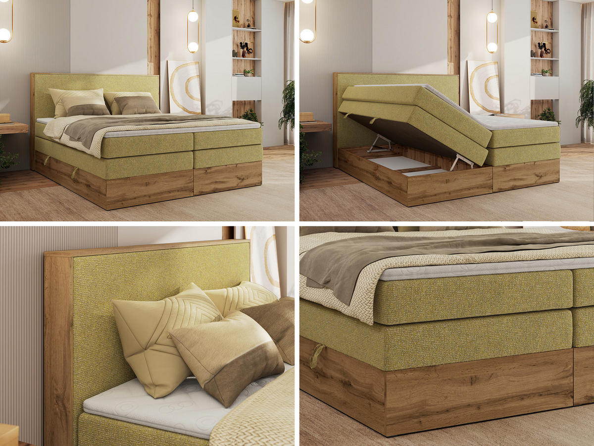 BOXBETT WOOD CLASSIC KING 140/200 - Gelb Strukture - H3 - Gelb, Textil (140/200cm) - MKS