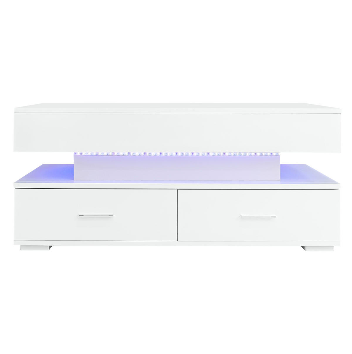 COUCHTISCH höhenverstellbar 100 x 50 x 44 cm Weiß mit LED und 2 Schubladen - Weiß, Holzwerkstoff (100/50/44cm) - Meubliv