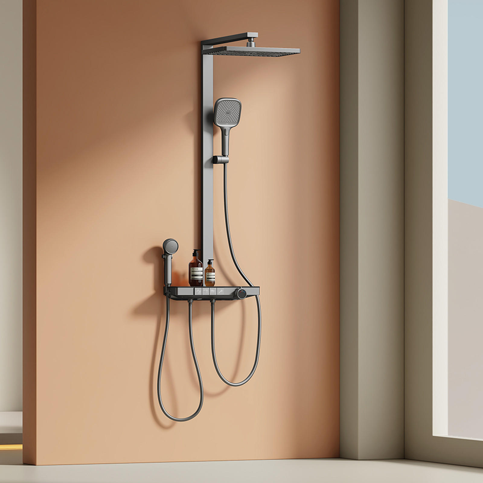 ÜBERKOPFBRAUSESET mit Handbrause Thermostat Anthrazit - Anthrazit, Metall (40/113/58cm) - EMKE