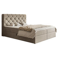 DOPPELBETT mit Matratze 140x200 Polo, Kristallknöpfen, Bettkasten, Beige - Beige, Holz/Textil (140/200cm) - Emporius