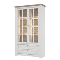 VITRINENSCHRANK - inkl. Beleuchtung - Eiche Weiß Dekor / Eiche Nelson Dekor - Silberfarben/Weiß, Holzwerkstoff/Kunststoff (125/210/44cm) - home24