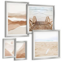 BILDER SET 5er Set - 50x50 cm & 20x30 cm & 40x60 cm Silberner Rahmen - Abstrakte braune Landschaften - Silberfarben, Kunststoff (40/60cm) - TULUP
