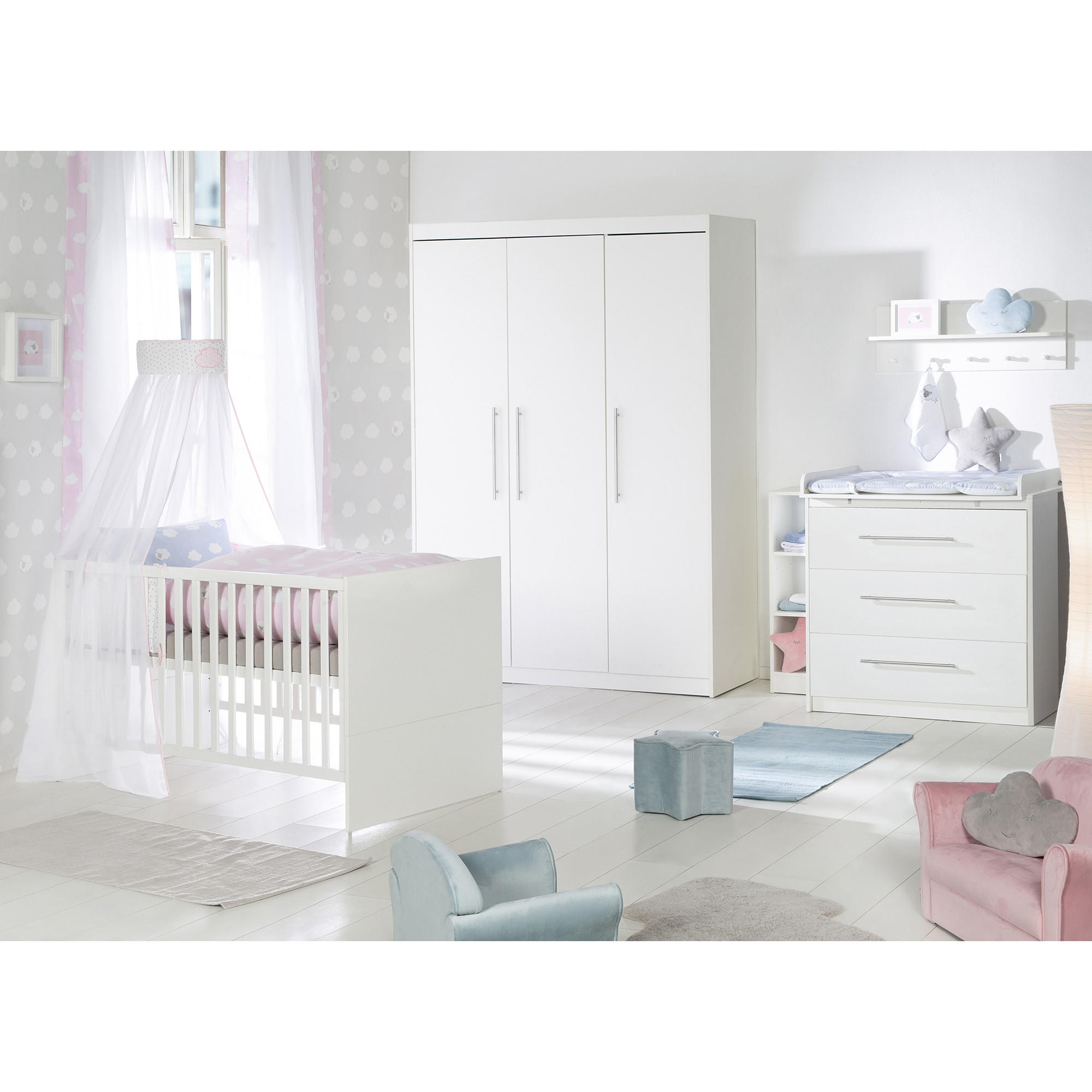 BABYZIMMER-SET Maren, mit schmaler Wickelkommode, 3-teilig - Weiß, Holzwerkstoff (76/80/142cm) - Roba