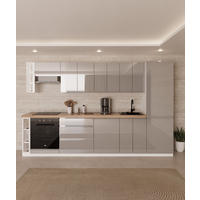 KÜCHENZEILE 340 cm - Aspen KA12-M340- in Grau/Hochglanz - Grau, Holz (340/212/58cm) - Milaros Markt