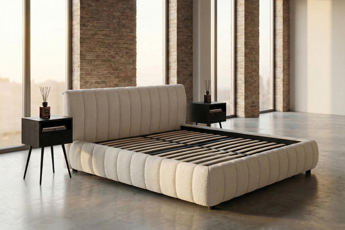 POLSTERBETT ALIOTTA Cremeweiß Bouclé - Creme, Textil (140/200cm) - KAWOLA