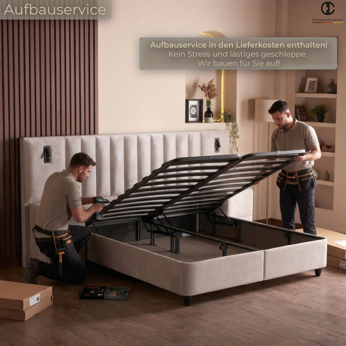 BETTBANK PALERMO 160/43/43 cm, Beige, Aufklappbar, mit Stauraum - Creme/Schwarz, Holz/Kunststoff (160/43/43cm) - Consilio Concept