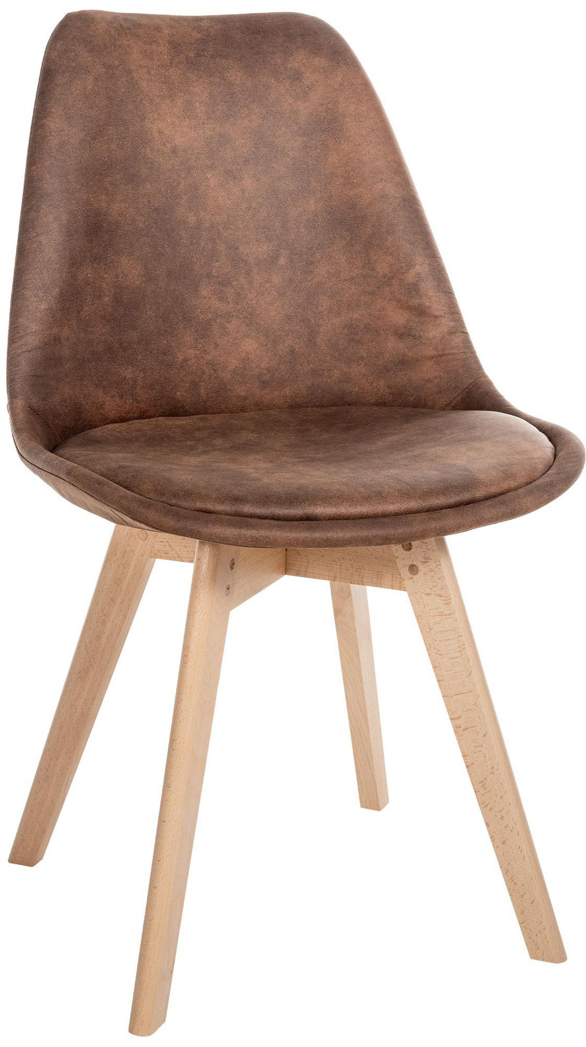STUHL Lederlook braun - Eukalyptusholzfarben/Braun, Holz/Textil (49/83/50cm) - CLP