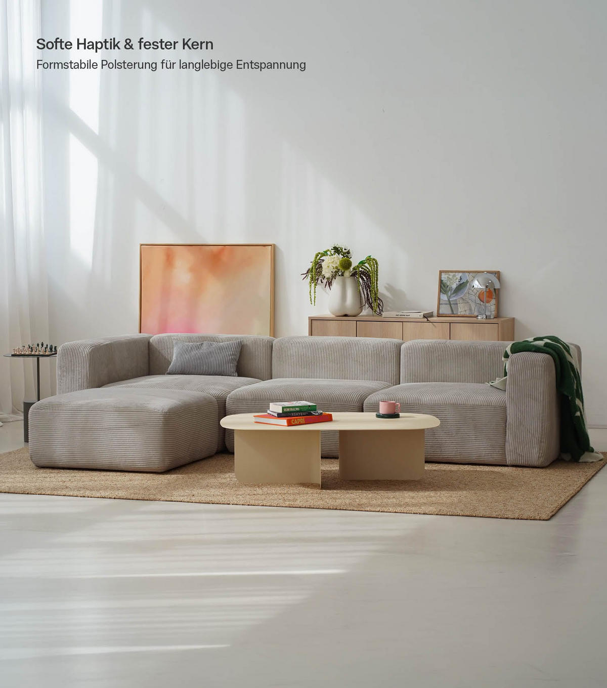 SOFA modular Cubo 4-Sitzer inkl. Hocker - Taupe, Textil (314/201cm) - Mokebo