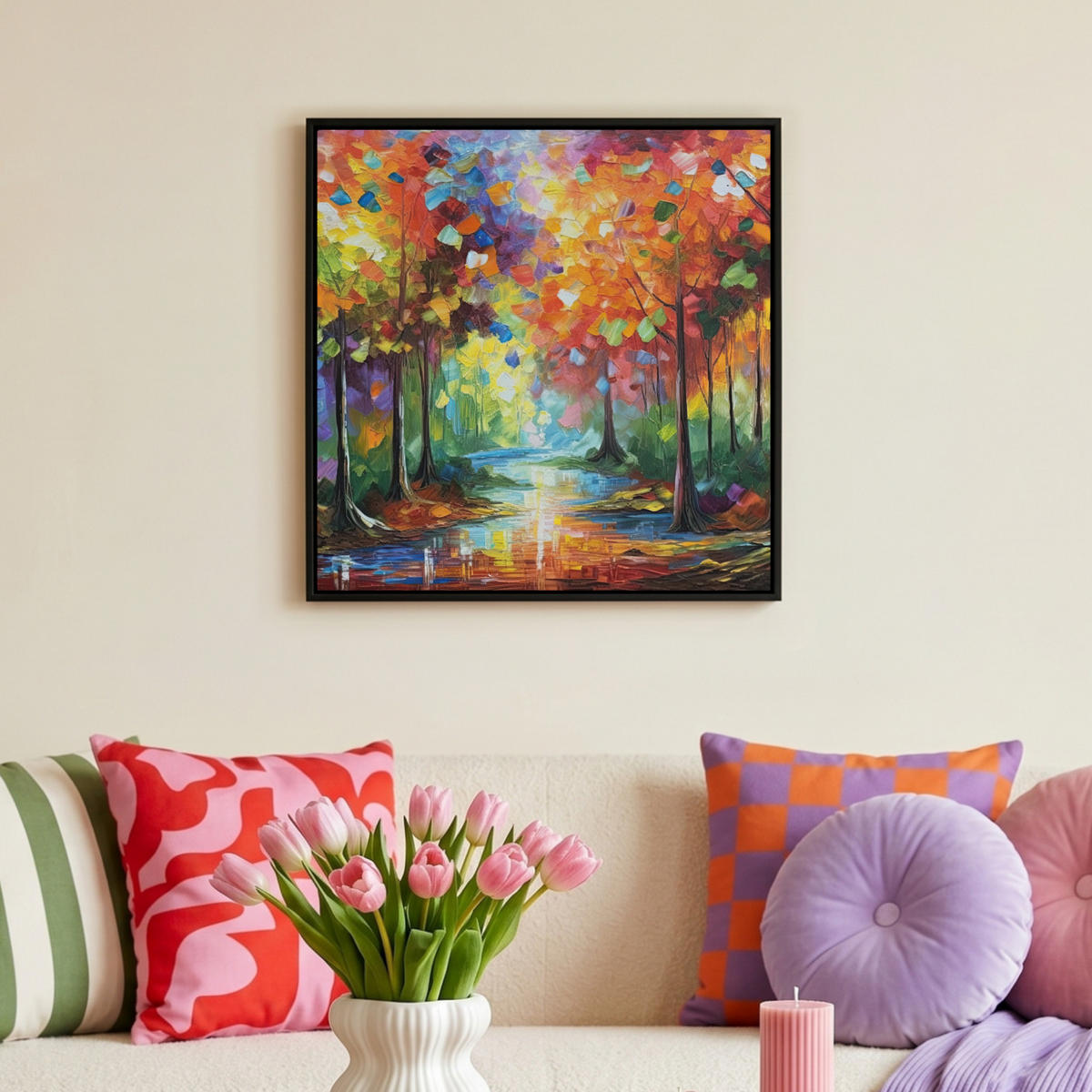 LEINWAND Bilder mit Rahmen - Landschaft - Wald - Farben - Natur - 50x50 - Multicolor, Textil (50/50cm) - MuchoWow