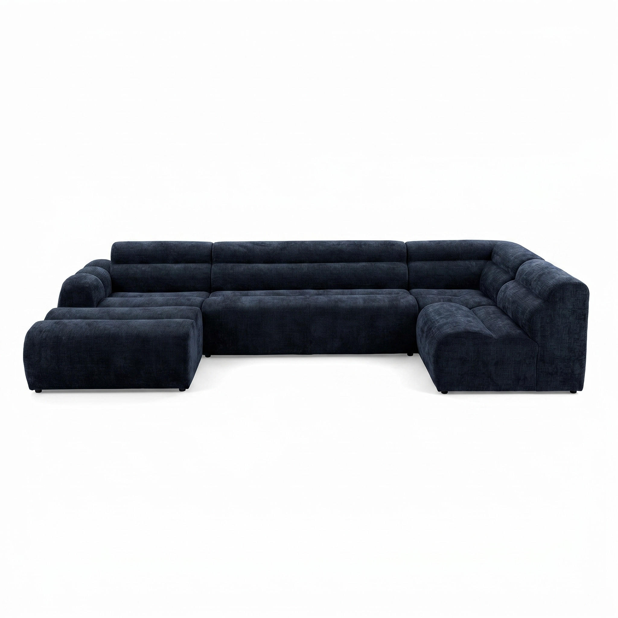 6-SITZER modulares Wohnlandschaft U XXL VEER SET 5 Rechts, 368 x 175 cm, Chenille Webstoff Marine - Schwarz/Dunkelblau, Holz/Kunststoff (175/75/368cm) - Muffo