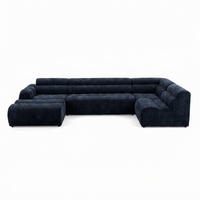 6-SITZER modulares Wohnlandschaft U XXL VEER SET 5 Rechts, 368 x 175 cm, Chenille Webstoff Marine - Schwarz/Dunkelblau, Holz/Kunststoff (175/75/368cm) - Muffo
