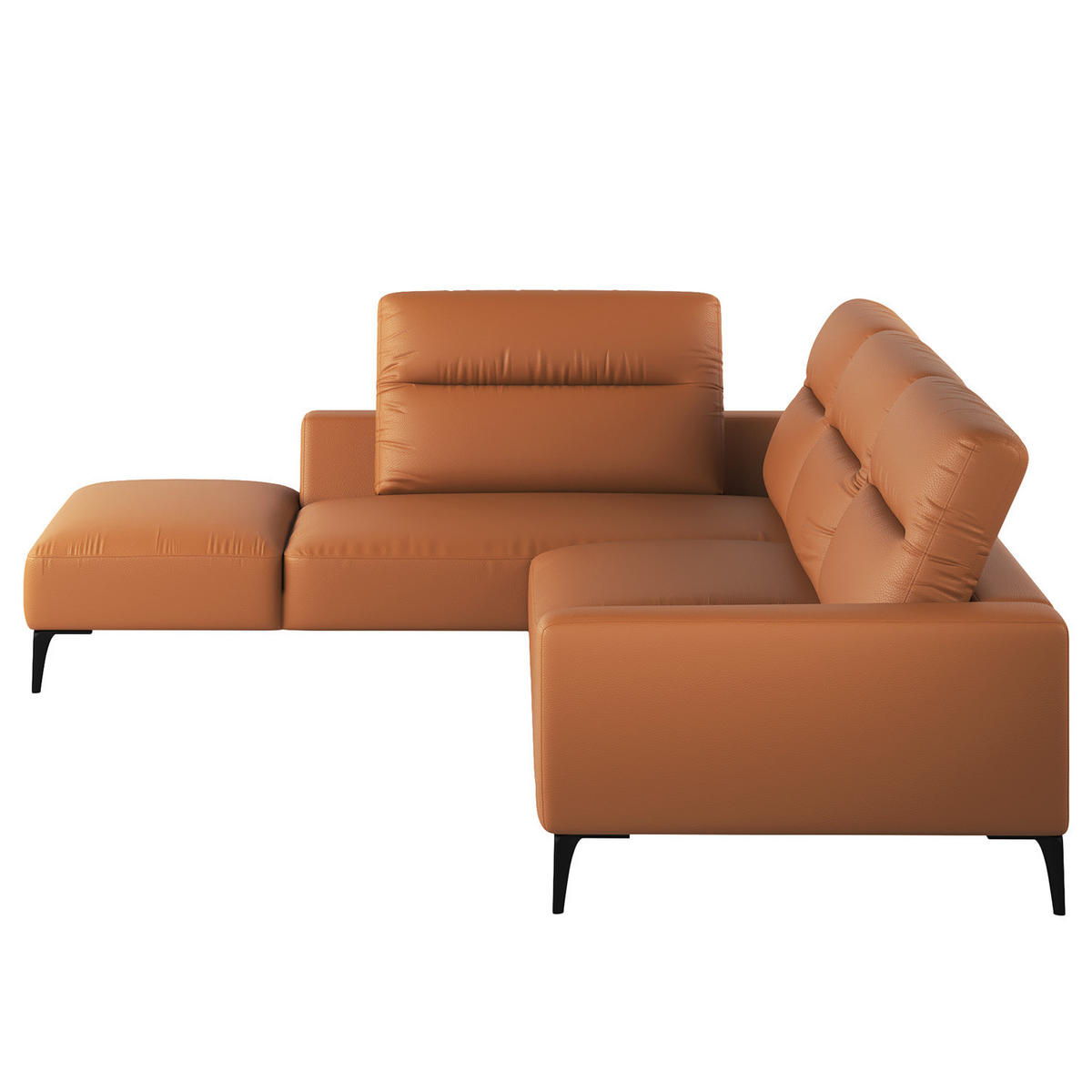 ECKSOFA mit Ottomane - Cognac/Schwarz, Leder/Metall (325/238cm) - home24
