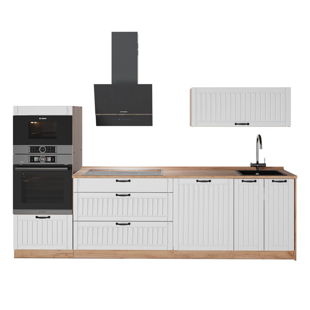 KUCHYNKA Fame-Line, Biely vidiecky dom/Dub Goldkraft, 280 cm, AP Oak - biela/dub medový, kompozitné drevo (280/153.6/60cm) - Vicco
