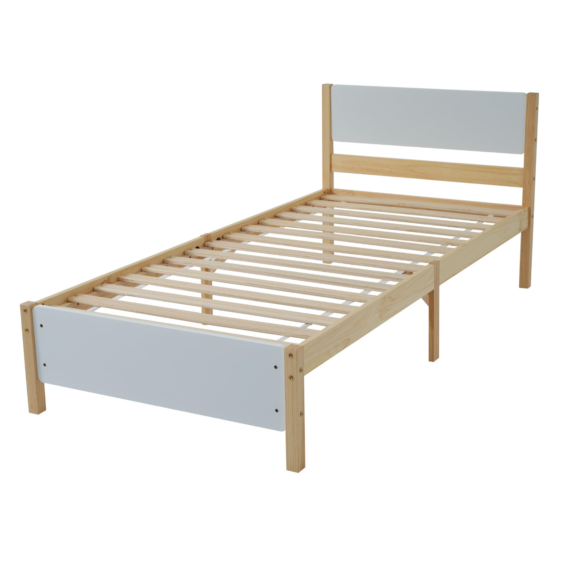 Modfu JEDNOLŮŽKOVÁ postel z borovice a MDF 90x200 cm bílá/přírodní s 15 lamelami a středovou opěrou