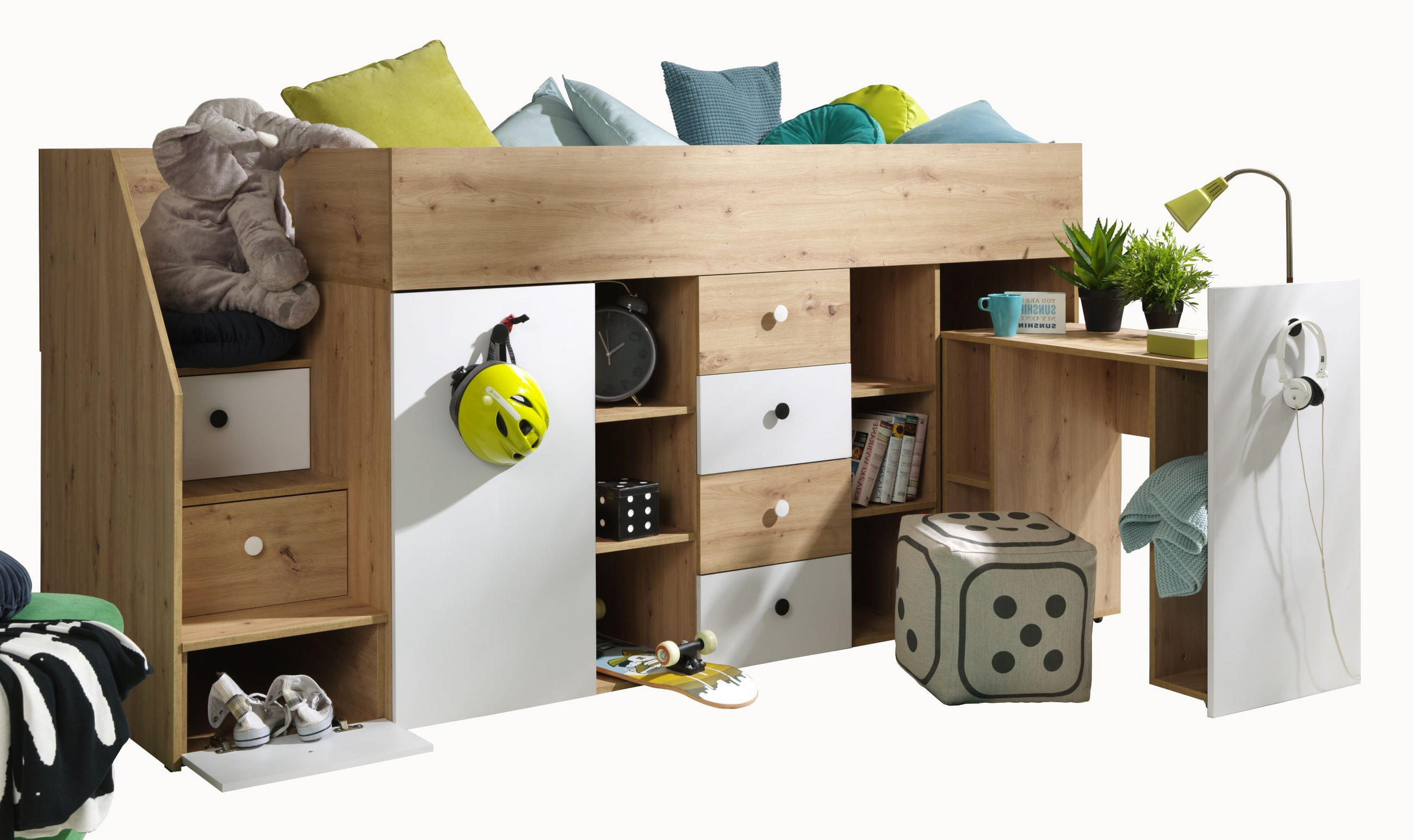 HOCHBETT 249/123/93 - Eiche Artisan/Weiß, Holz (90/200cm) - MÖBEL KRYSPOL