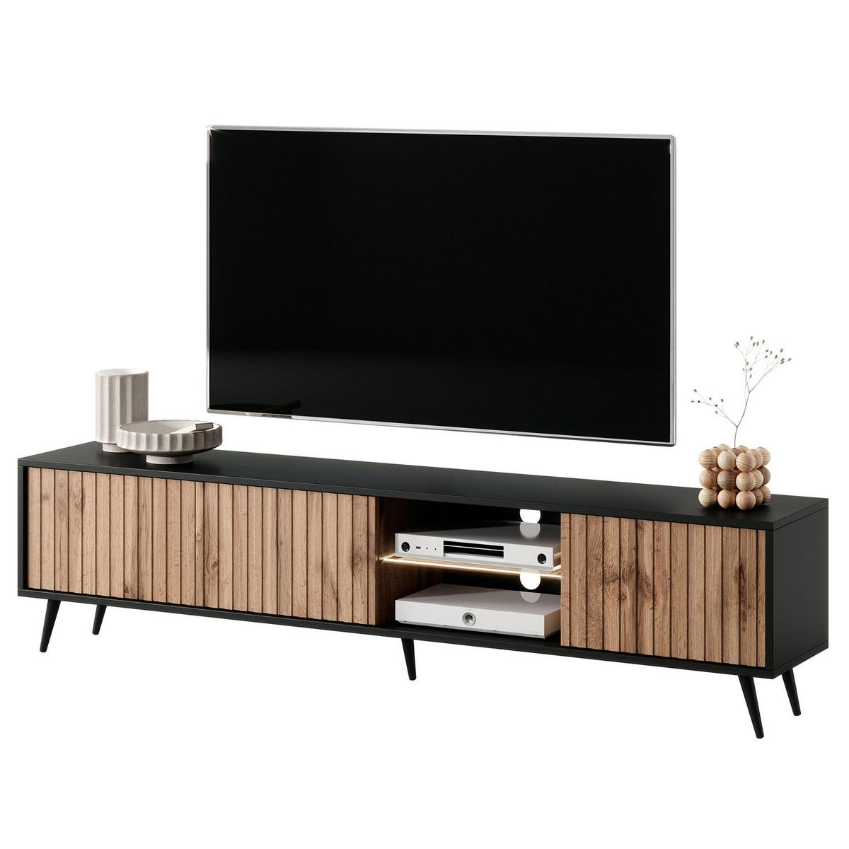 TV-LOWBOARD Bello Schwarz / Eiche 175 cm - Eichefarben/Schwarz, Holzwerkstoff/Metall (175/43.5/31.3cm) - Selsey