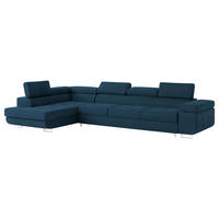 ECKSOFA VICENTE Blau Velours-Stoff mit Schlaffunktion - Blau, Holz (346/202cm) - MASSENO