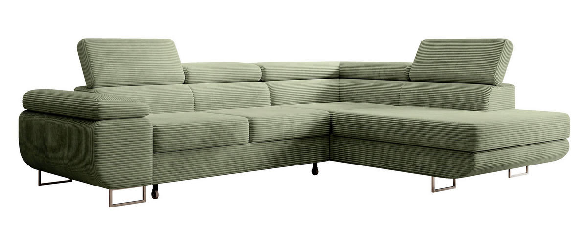 ECKSOFA Stevil Salbeigrün Cordbezug - Salbeigrün/Silberfarben, Textil/Metall (275/203cm) - Selsey