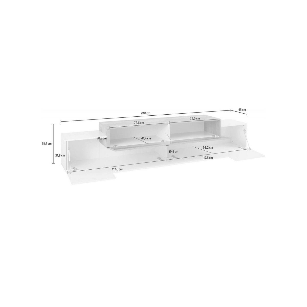 FERNSEHSCHRANK Glänzendes Weiß, Schiefer 45/240/52 cm - Schieferfarben/Weiß, Holzwerkstoff (240/52/45cm) - DMORA