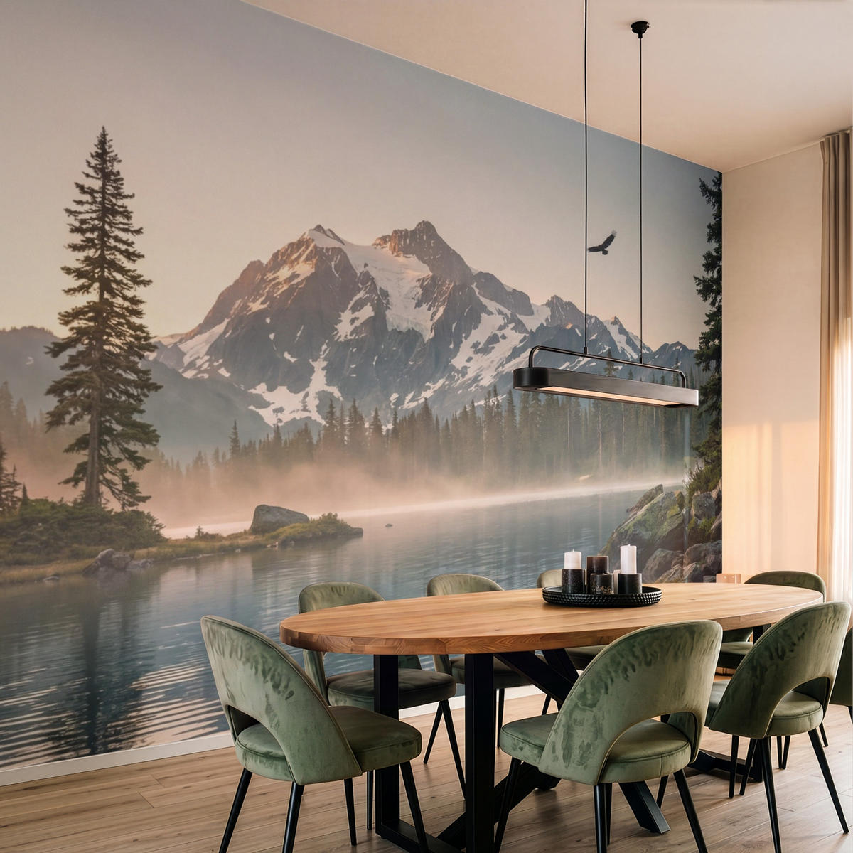 TAPETE - Berge - Wasser - Bäume - 400x300 cm - Multicolor, Papier (400/300cm) - OnlyWow