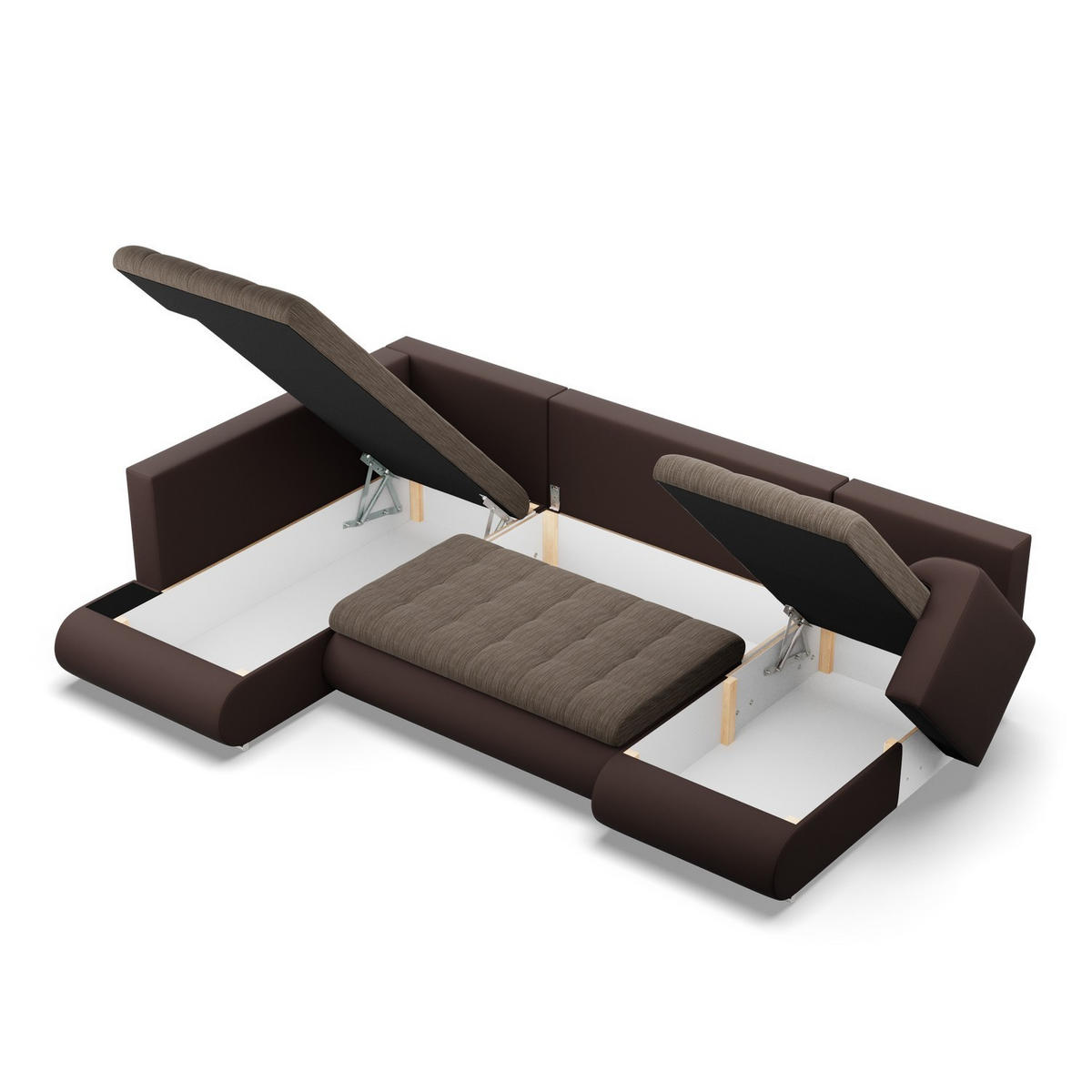 U-SOFA MIT SCHLAFFUNKTION FORESTA, Braun + Braun - Braun, Textil (300/89/200cm)