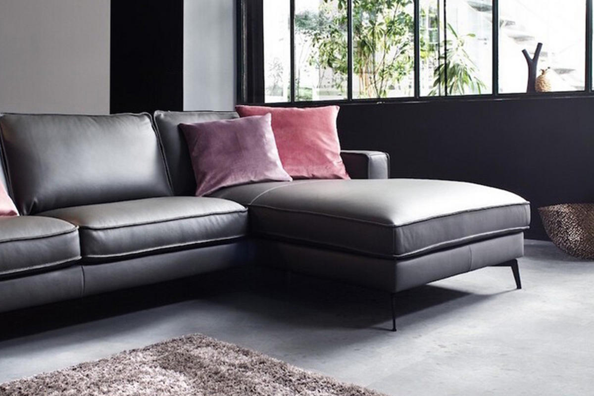 ECKSOFA LUGA Anthrazit Leder - Anthrazit/Schwarz, Leder (276/177cm) - KAWOLA
