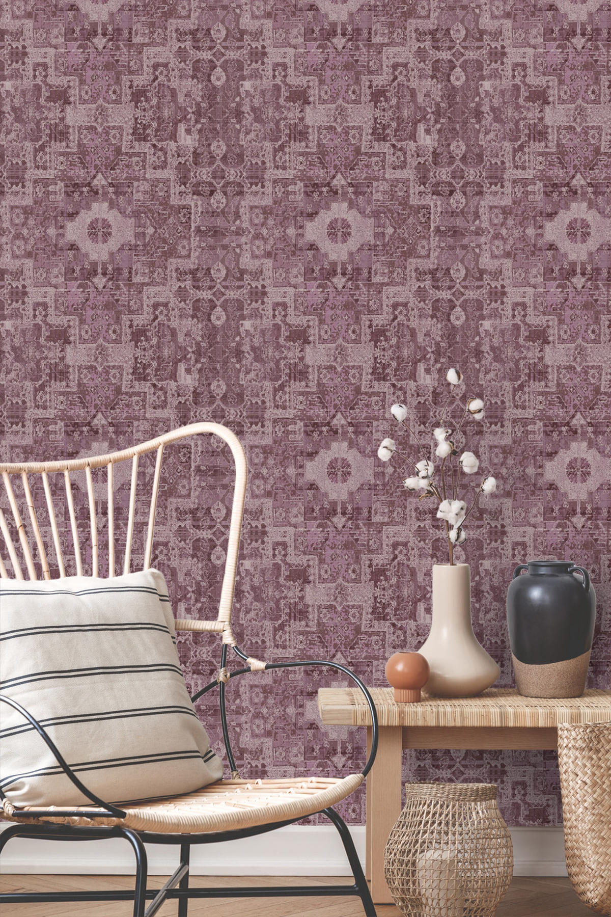TAPETE orientalisches Kelim-Patchwork 50 x 900 cm - Lila, Papier (50/900cm) - ESTAhome