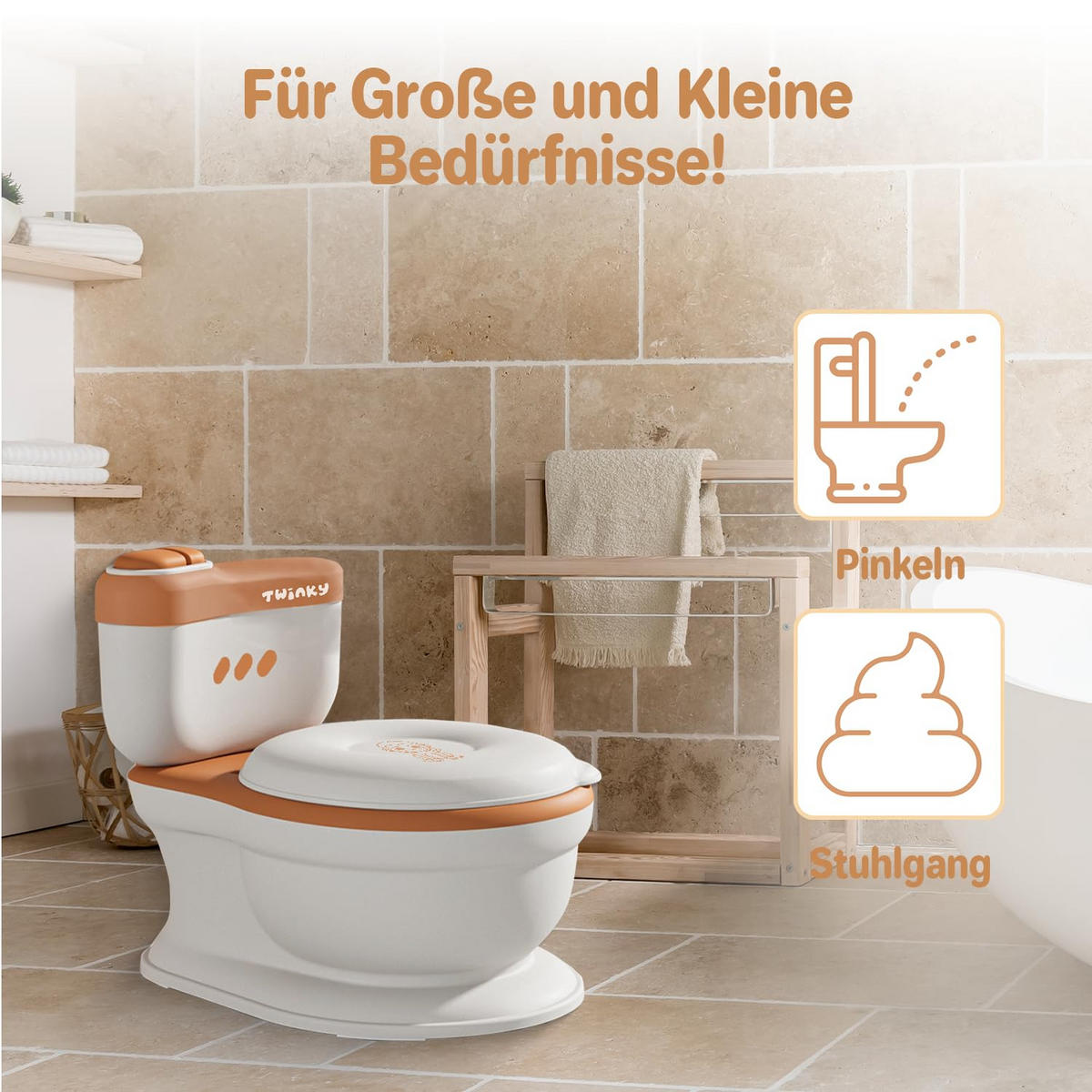 TÖPFCHEN 3-in-1 Potty Trainer & Kindertoilette Weiß Braun - Weiß/Braun, Kunststoff (39/40cm) - Twinky