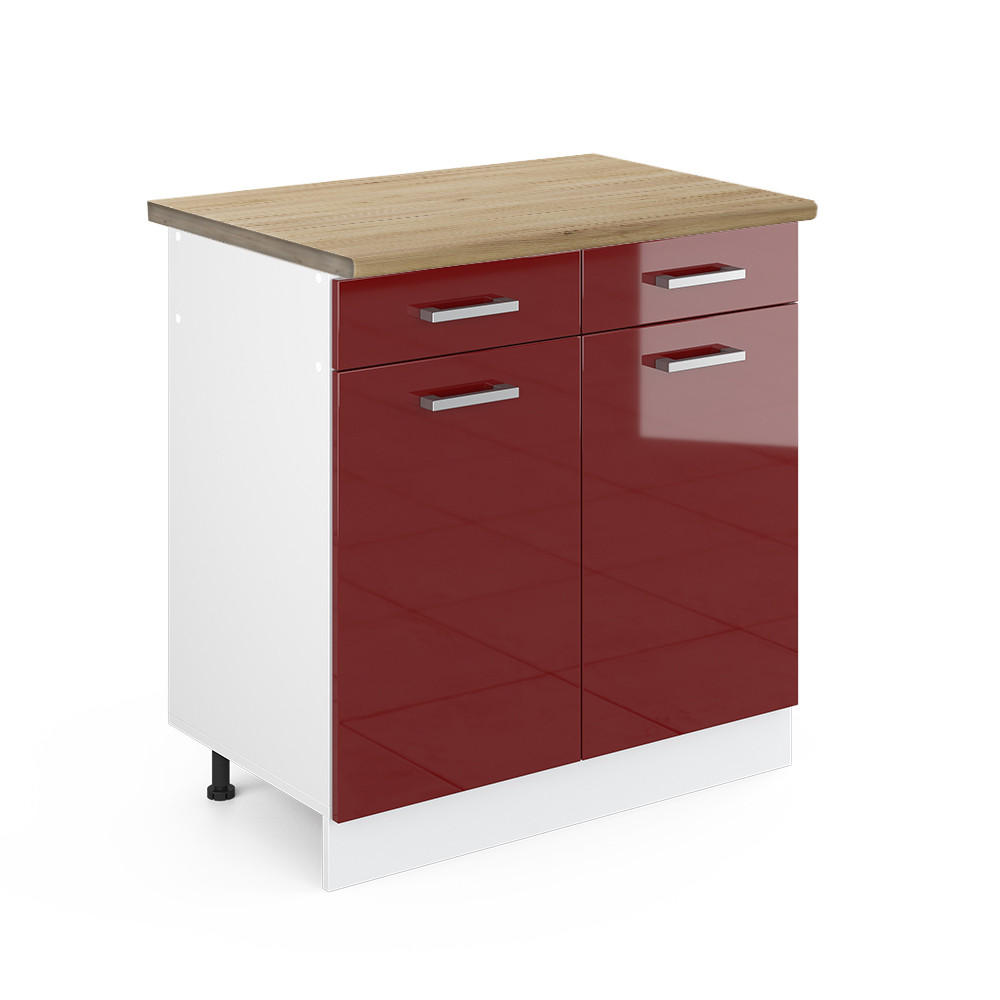 KÜCHENUNTERSCHRANK R-Line Rot Hochglanz 80 cm , AP Eiche - Bordeaux/Rot, Holzwerkstoff (80/81.6/60cm) - Vicco