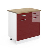 KÜCHENUNTERSCHRANK R-Line Rot Hochglanz 80 cm , AP Eiche - Bordeaux/Rot, Holzwerkstoff (80/81.6/60cm) - Vicco