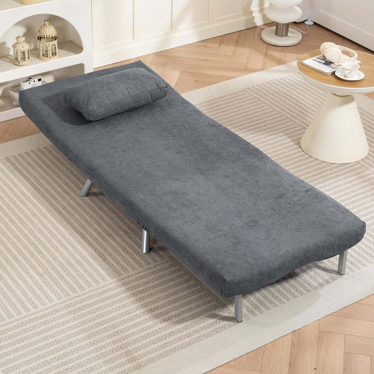 SCHLAFSESSEL 3-in-1 klappbar Schlafsofa mit Bettfunktion Relaxsessel Dunkelgrau - Dunkelgrau/Silberfarben, Textil/Metall (75/83/80cm) - HOMCOM