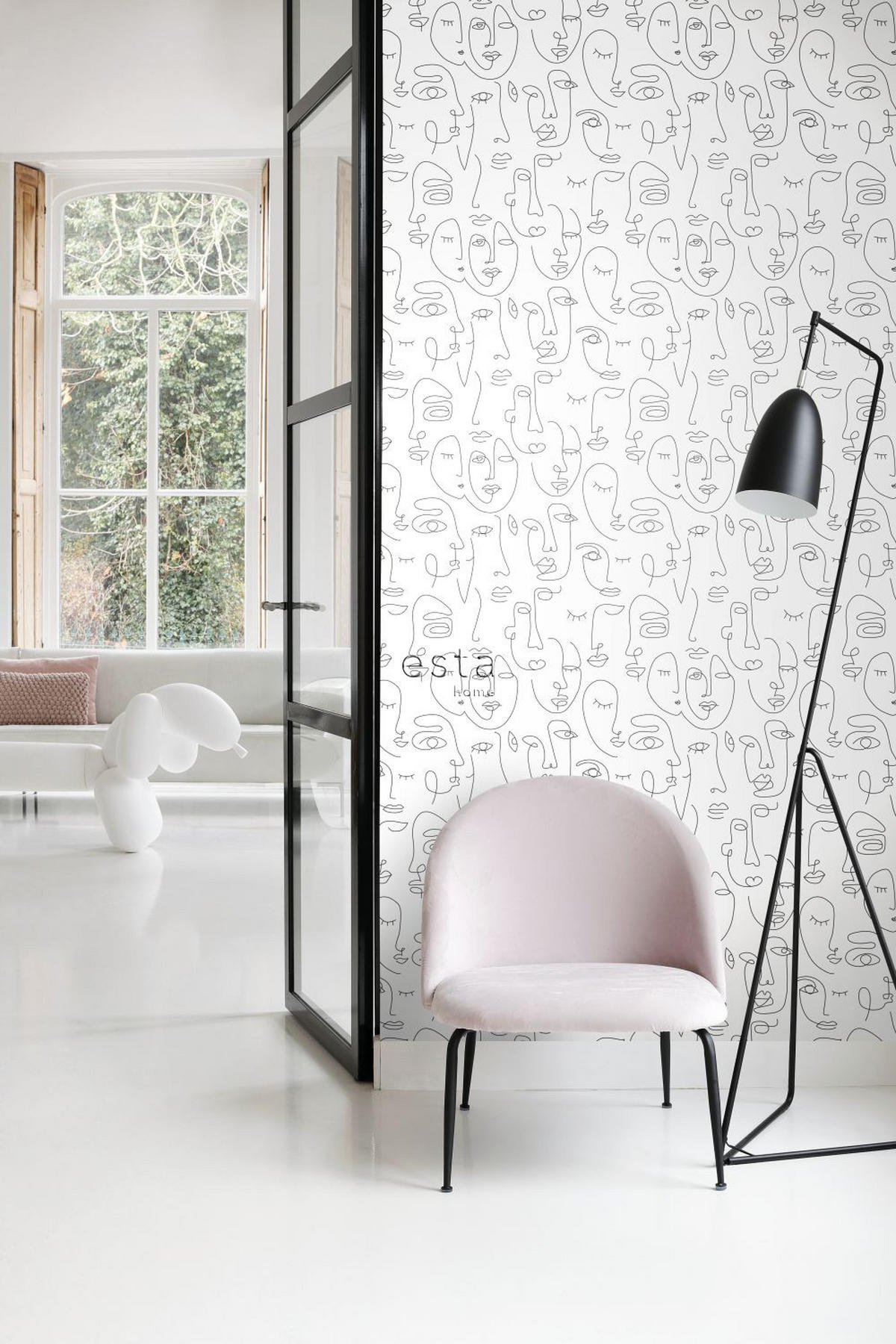 TAPETE Line Art Gesichter 53 cm x 10.05 m - Schwarz, Papier (53/1000cm) - ESTAhome