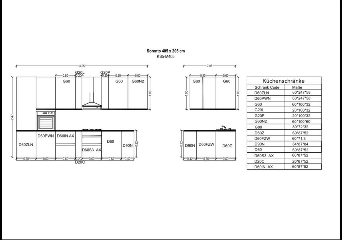 WINKELKÜCHE 405cm x 205 cm - Sorento KS5-M405 - in Dunkle Eiche - Eichefarben/Schwarz, Holz (610/247/58cm)