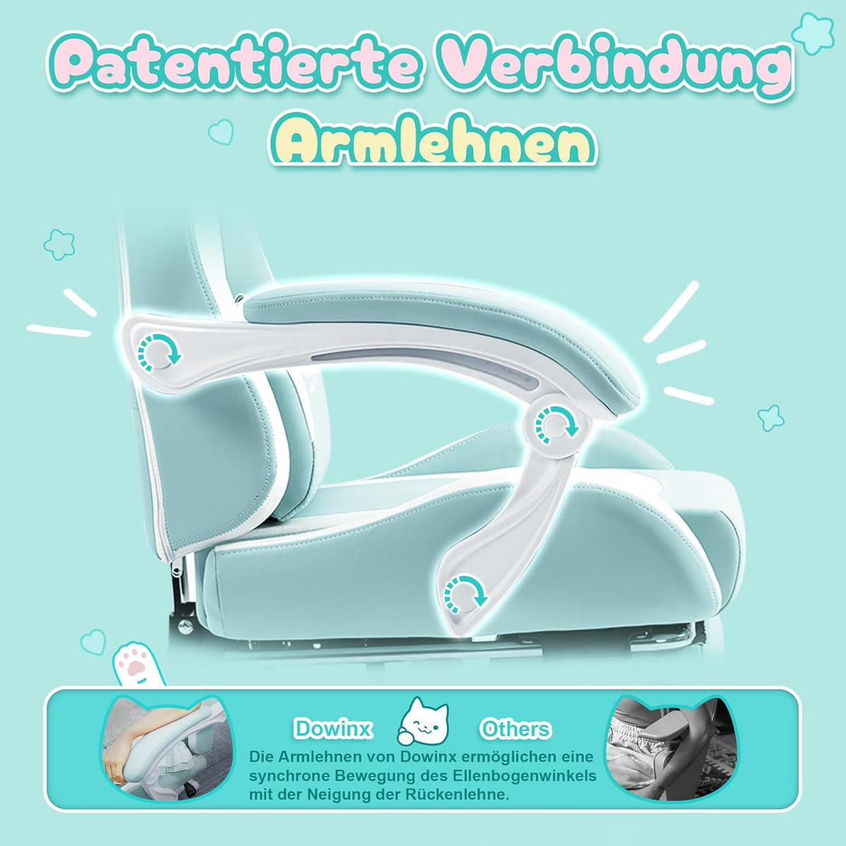 GAMING Stuhl & Lendenwirbelstütze/Hoher Rückenlehne/Fußstütze PU-Leder - Blau, Leder (72/118/72cm)