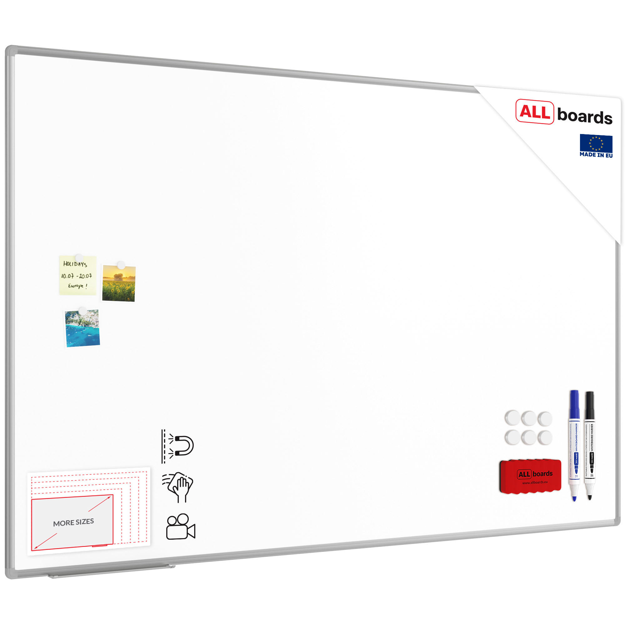 KERAMIKTAFEL, magnetisch, emaliert P3 180x120cm mit Premium EXPO Aluminiumrahmen - Weiß, Metall (180/120/1.6cm) - ALLboards