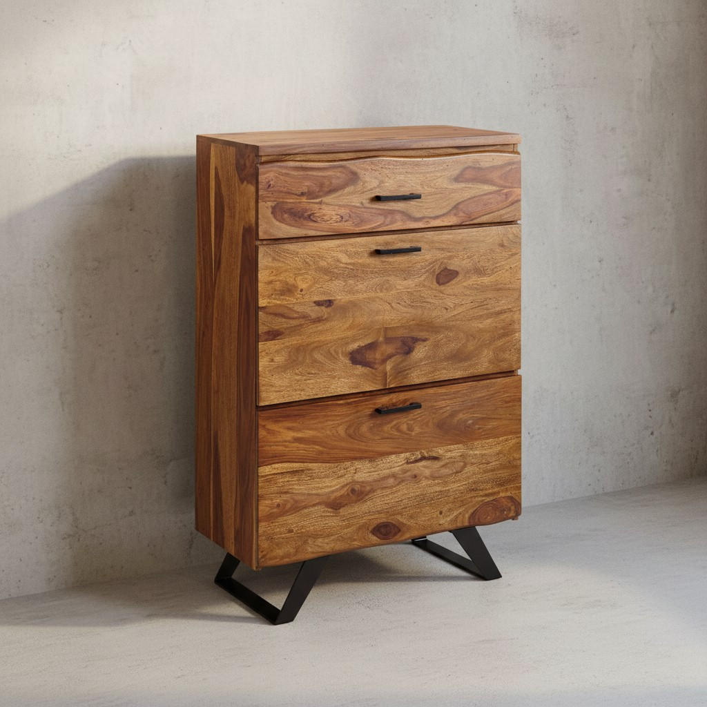 KOMMODE – Massivholz, 80x120x41,5 cm, Metallgestell, 3 Schubladen - Schwarz/Braun, Holz/Metall (80/120/42cm) - KADIMA DESIGN