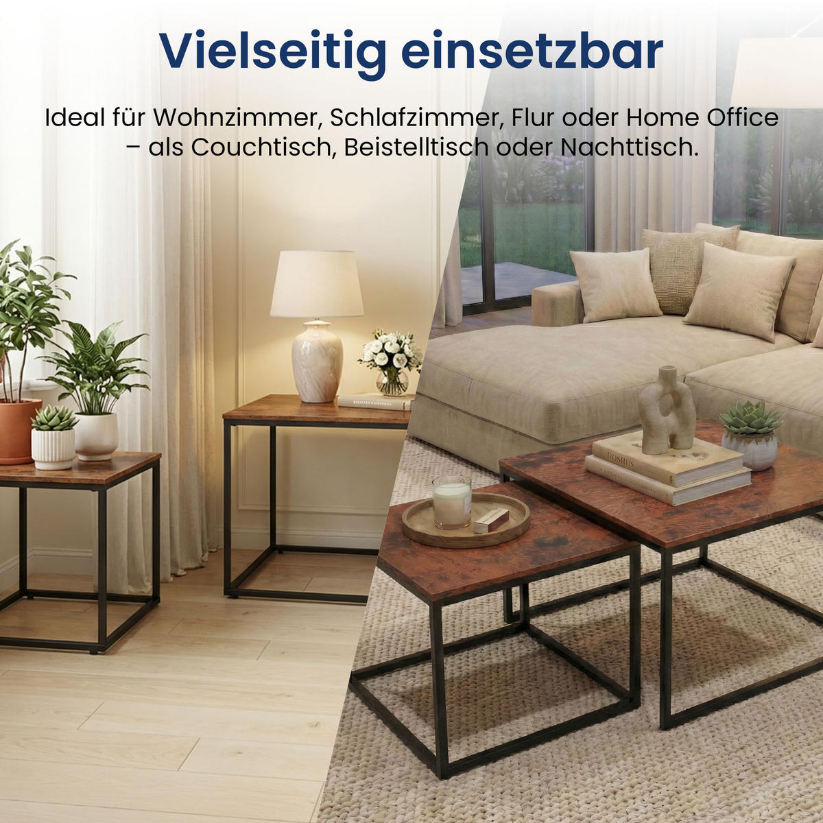 KONFERENČNÝ STOLÍK 2 konferenčných stolíkov, štvorcový, tmavý dub - tmavohnedá, kompozitné drevo (70/70/42cm) - Home Collective