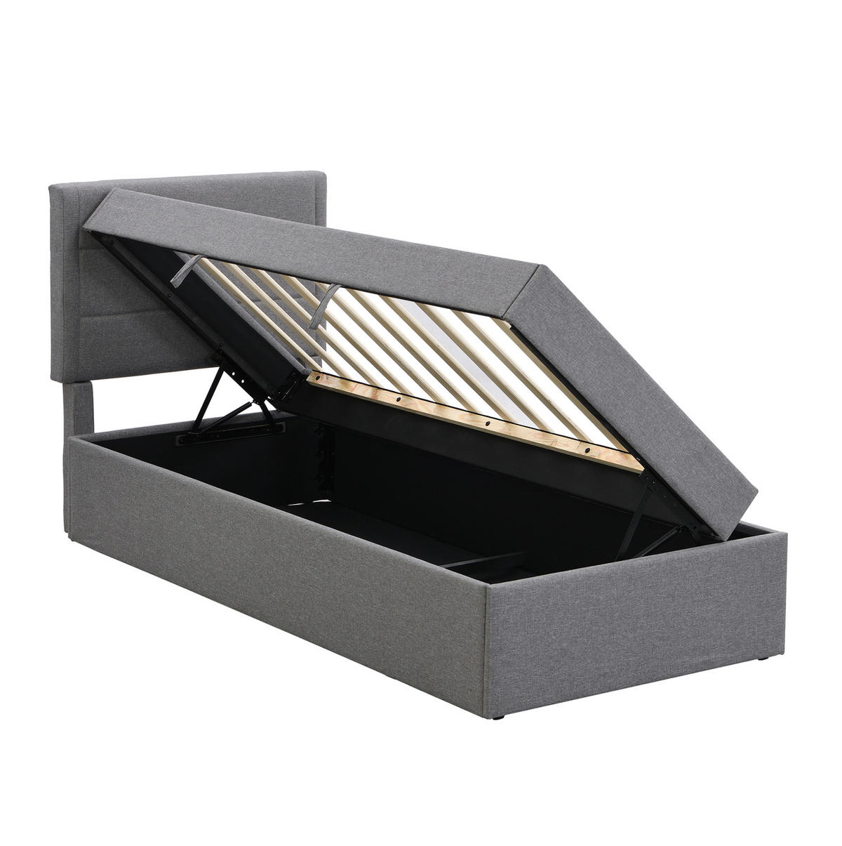 POLSTERBETT aus Leinen und MDF 90x200 cm Grau mit Metall-Lattenrost und Stauraum - Grau, Holzwerkstoff (90/200cm) - IVMEU