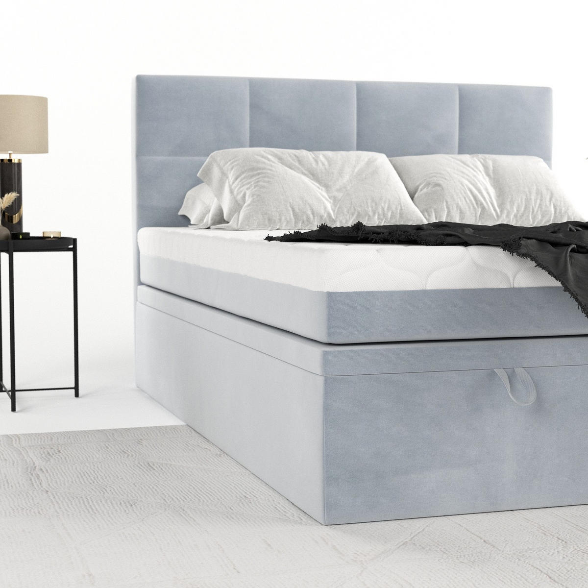 BOXBETT Tessa 140/200 cm Hellgrau im Paros Stoff - Hellgrau/Schwarz, Holz/Holzwerkstoff (140/200cm) - AltaBeds