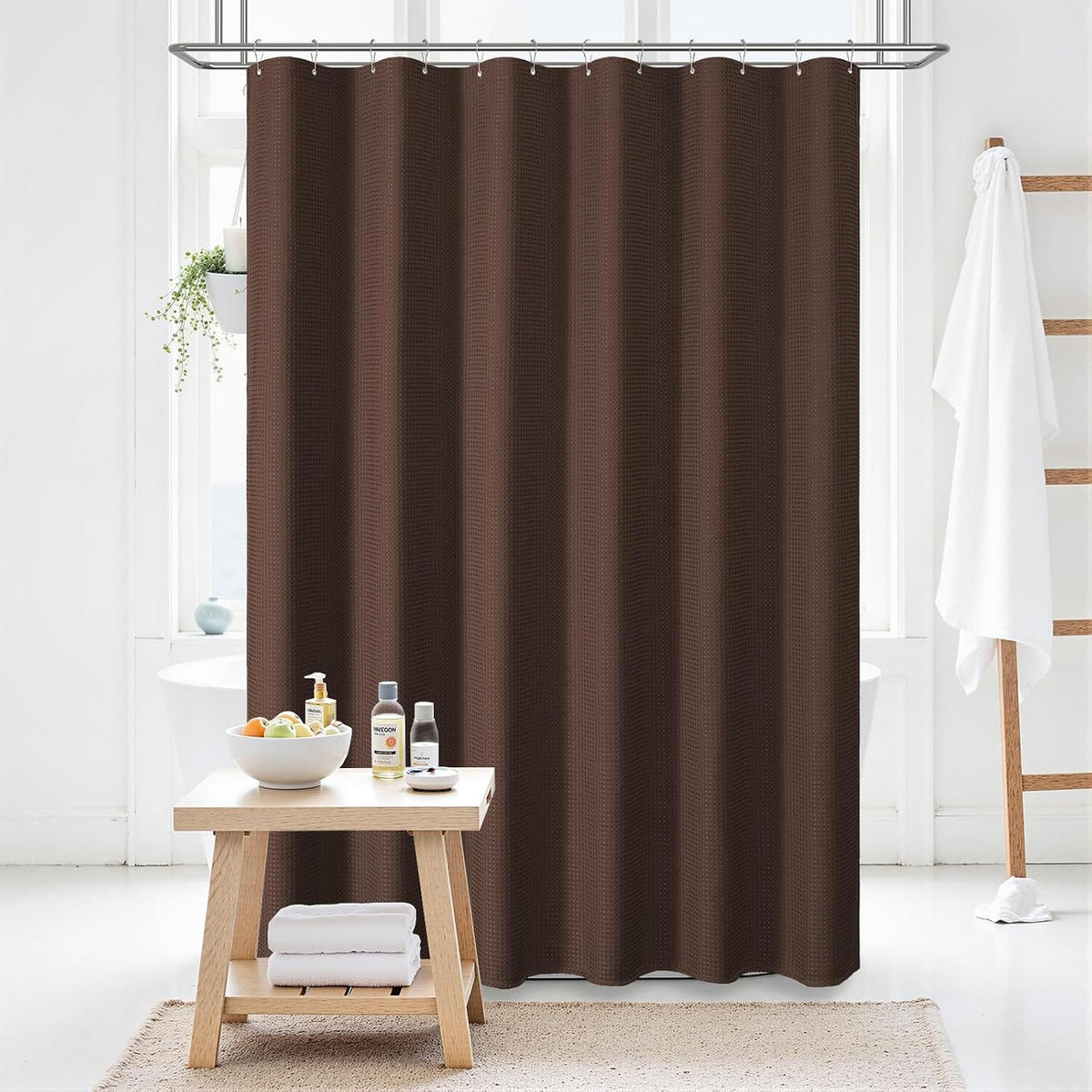 DUSCHVORHANG – 180 x 180 cm (inkl. 12 Kunststoffhaken) – Braun - Braun, Textil (180/180cm)