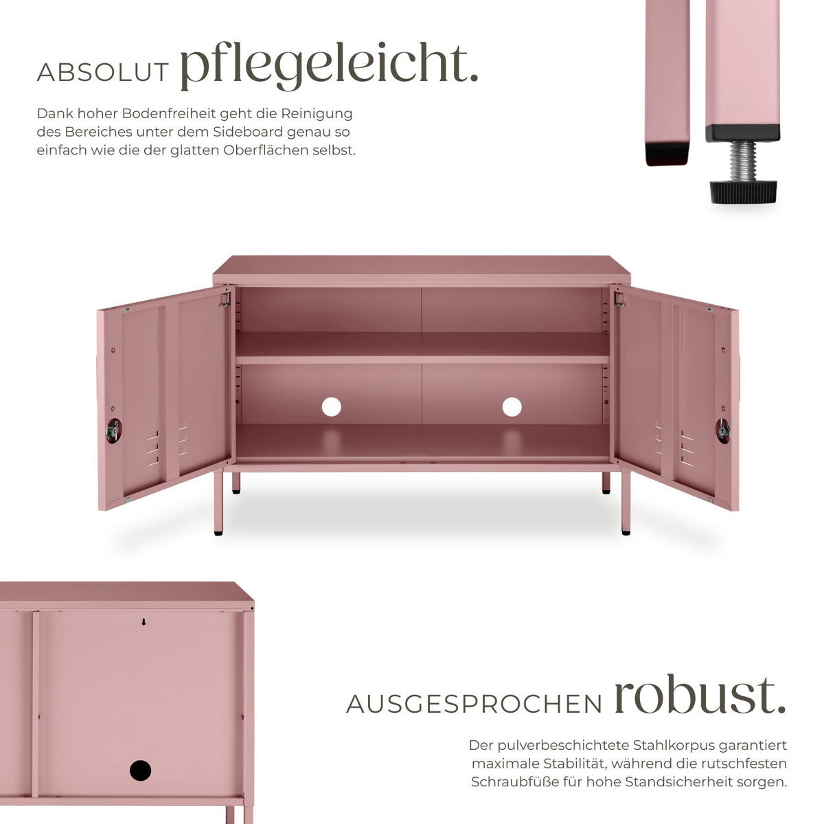 SIDEBOARD Baker, Kippschutz, höhenverstellbare Füße, rosa - Rosa, Metall (100/65/42.5cm) - tectake