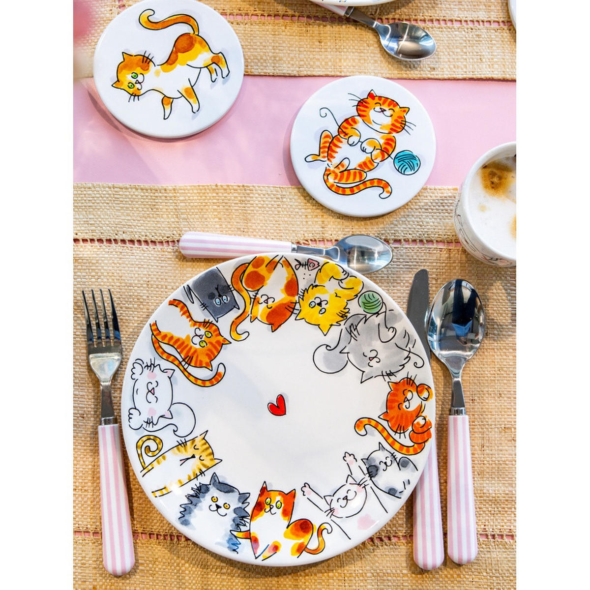 FRÜHSTÜCKSTELLER Katzen in Bunt - 22cm - Multicolor, Keramik (21.8/21.8/2.5cm) - Blond Amsterdam