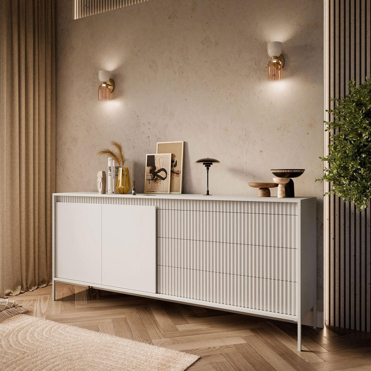 SIDEBOARD YASUMI 187 2D3S mit Schubladen - Beige, Holzwerkstoff (187.1/81.4/39.5cm) - Lookway