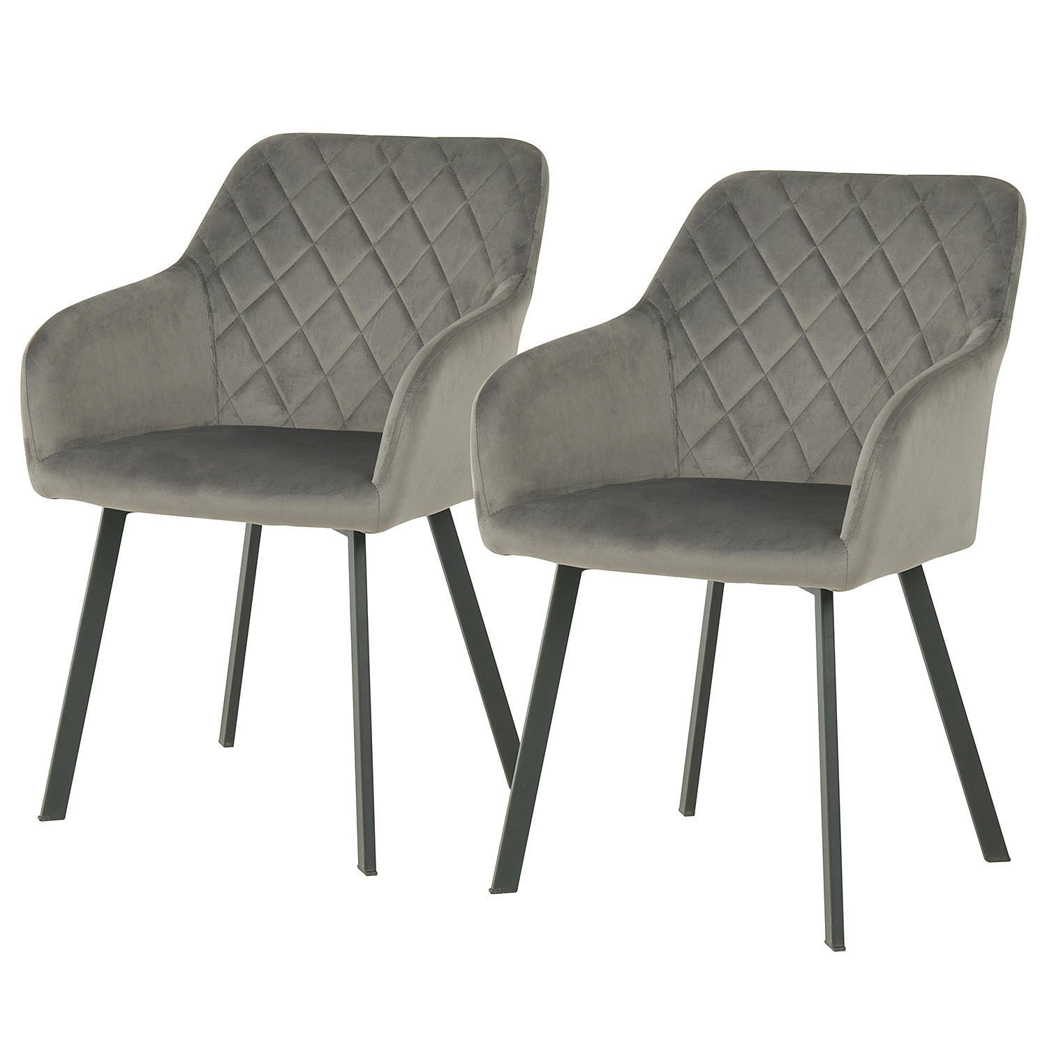 ARMLEHNENSTUHL - 2er-Set - Samt / Gusseisen - Schwarz/Grau, Textil/Metall (55/84/61cm) - home24