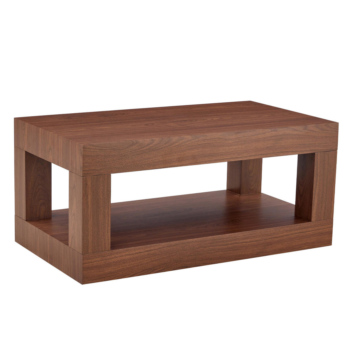 KONFERENČNÍ stolek ořechový z MDF s dvouúrovňovým úložným prostorem - barva vlašského ořechu, kompozitní dřevo (93/53/46cm) - OKWISH