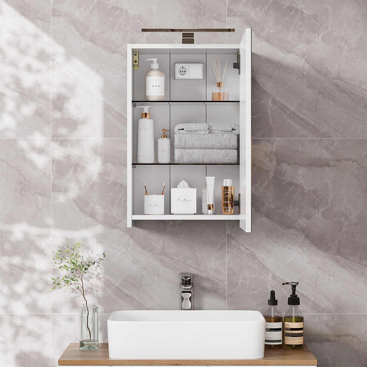 KÚPEĽŇOVÁ SKRINKA SO ZRKADLOM Lavio biely - biela, kompozitné drevo (40/60/20cm) - Vicco