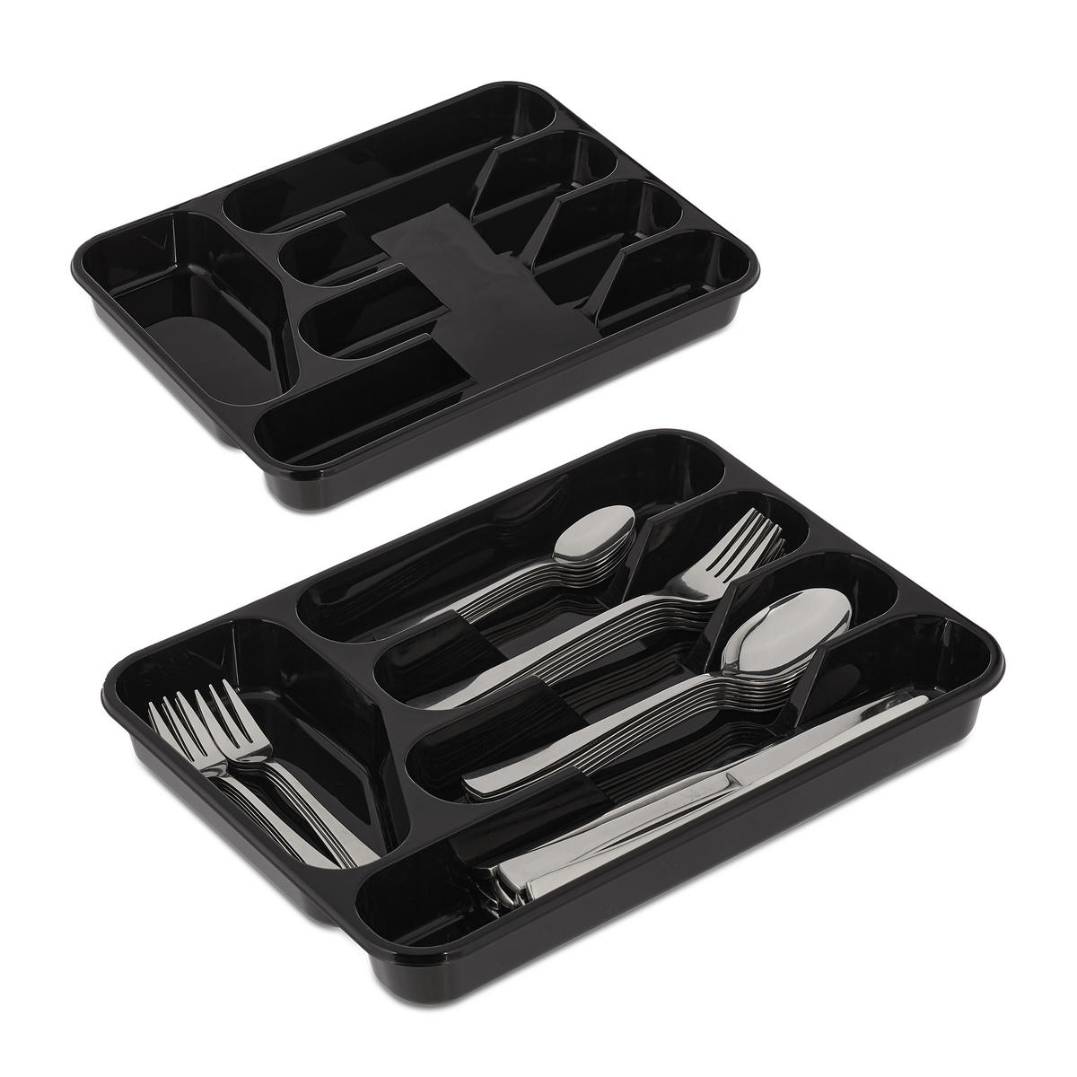 2XBESTECKKASTEN - Schwarz, Kunststoff (24.5/4/32.5cm) - Relaxdays