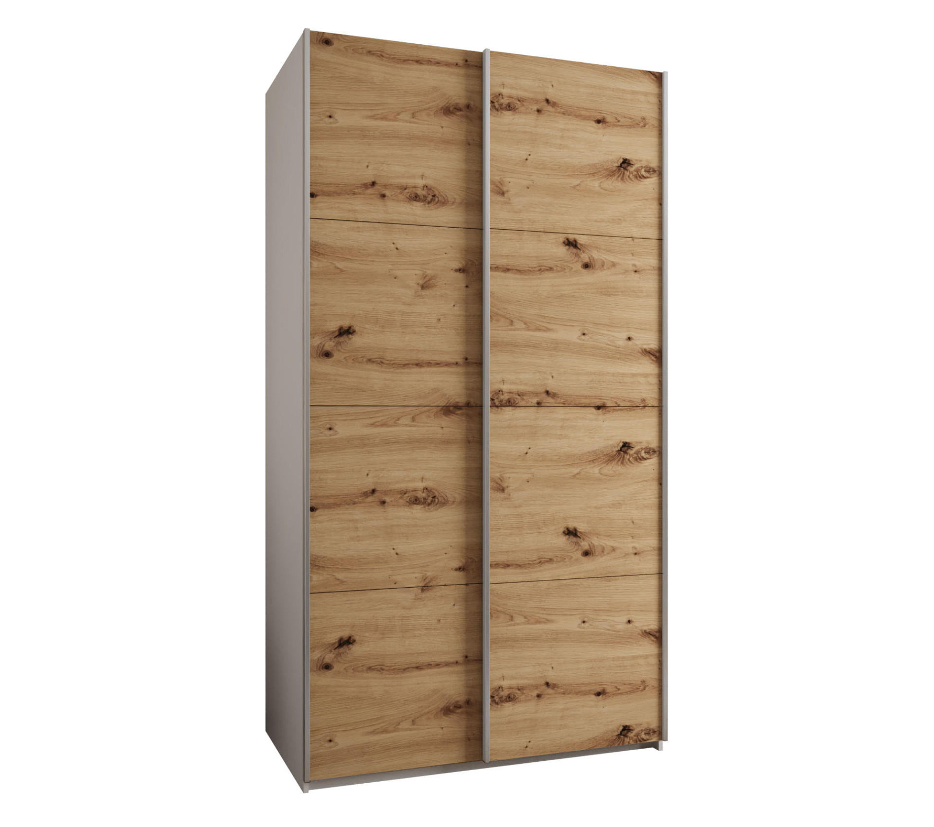 Abiks Möbel Schwebetürenschrank Weiß, Eiche Artisan, Silber 130x245x64 cm